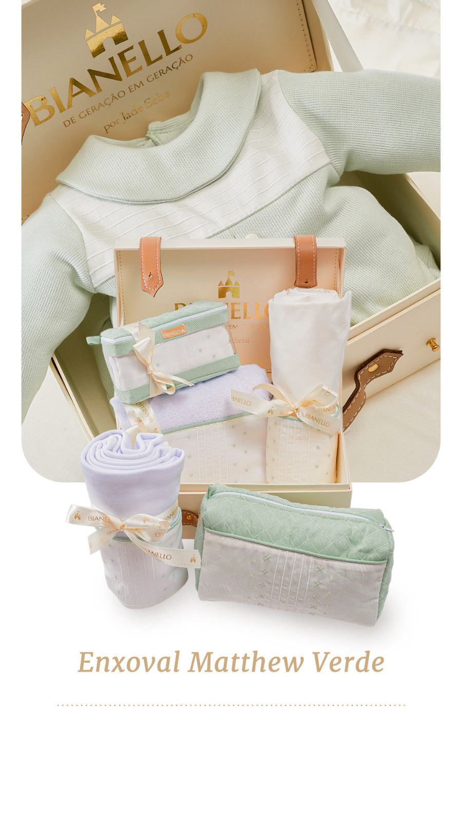 Kit bebê com peças em linho e viscose: manta, frasqueira, necessaire, toalha capuz, lençol e fronha 400 fios. Inclui fralda e toalhinha. Presente sofisticado.