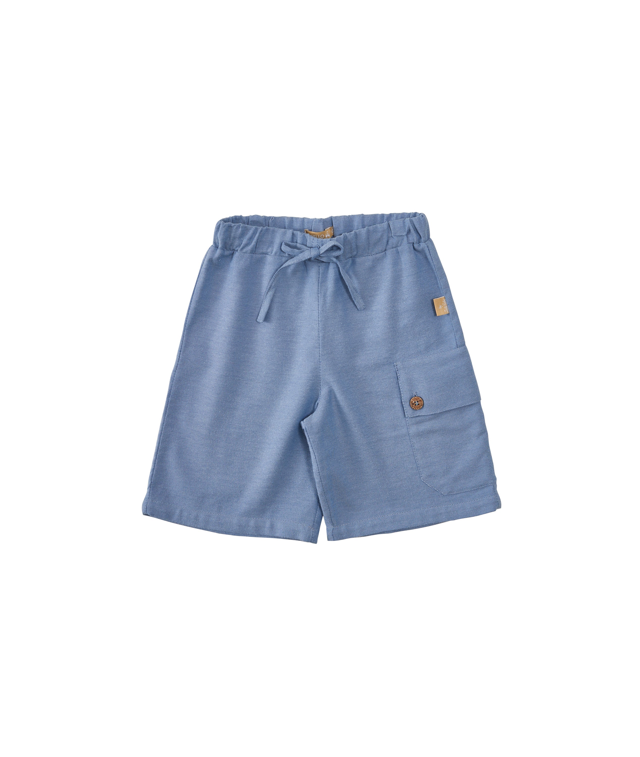 Bermuda Luigi estilo alfaiataria com bolso lateral, cordão e caimento confortável para crianças.

