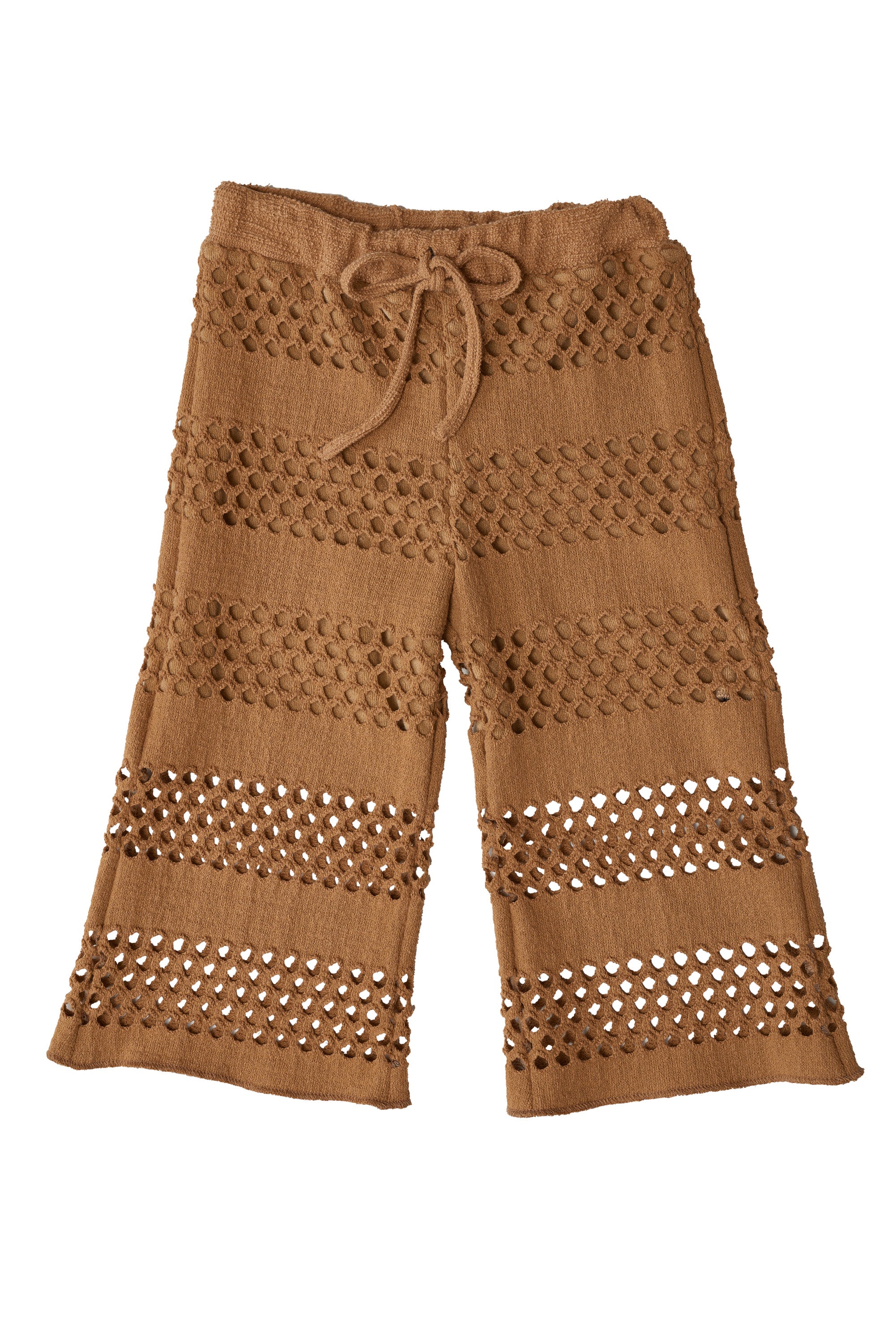 Calça infantil Luna com desenho vazado e efeito rendado, ideal para meninas de 2 a 8 anos.

