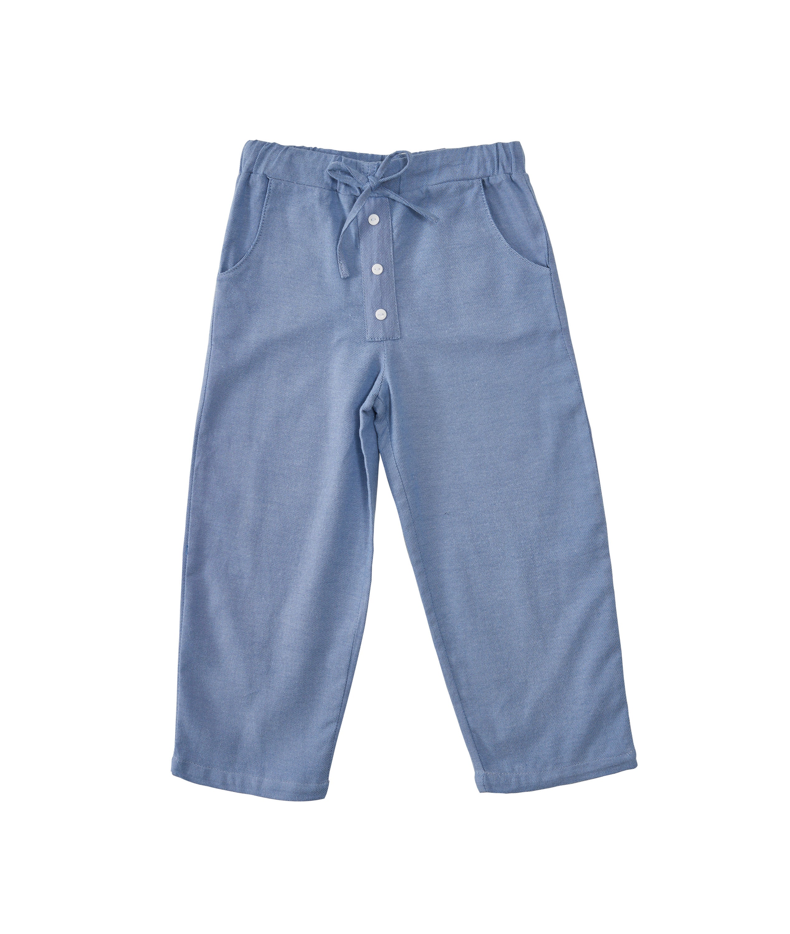 Calça Ryan infantil masculina em tricoline peluciada com caimento soltinho e bolsos laterais.

