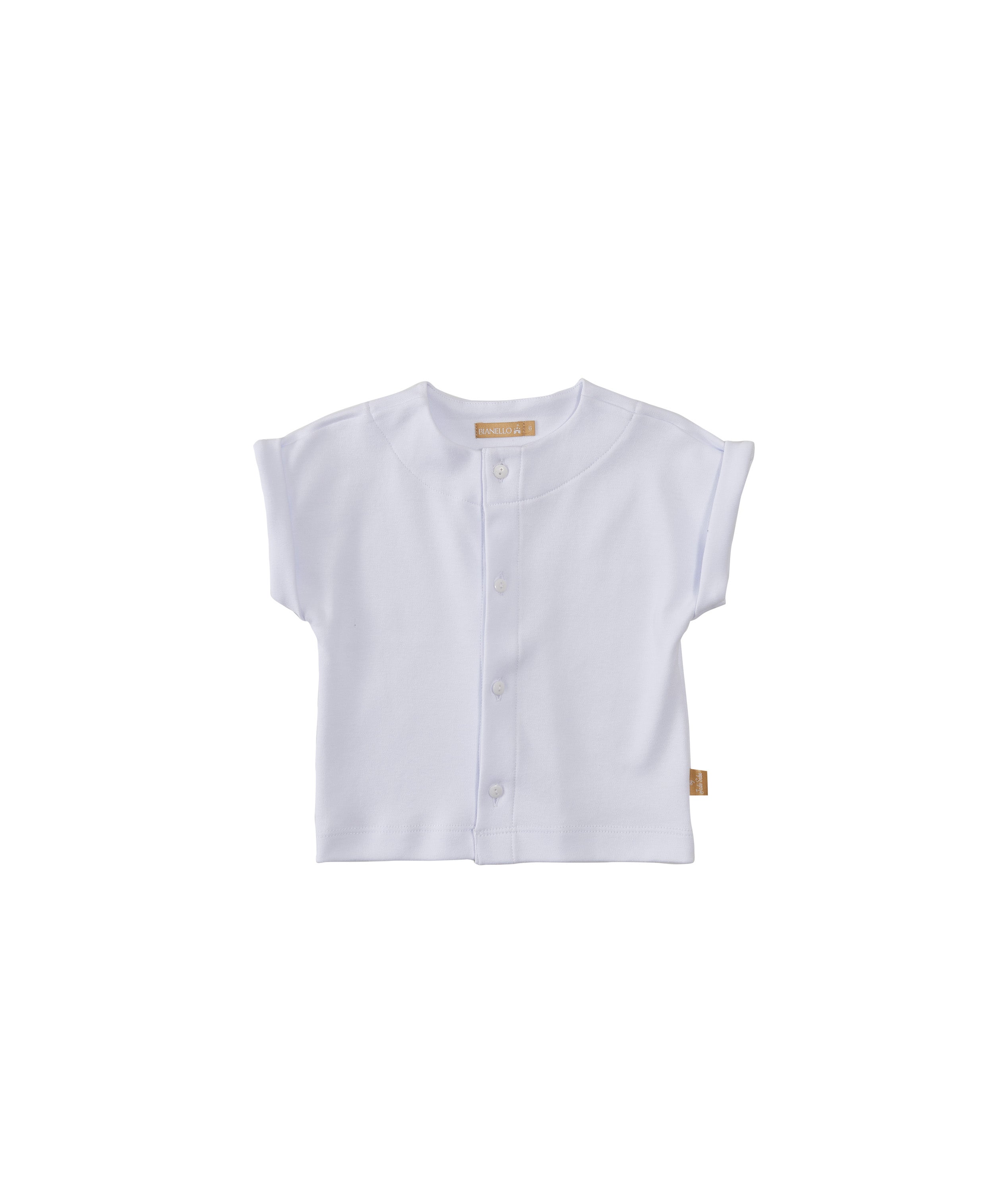 Camisa infantil 100% algodão fio egípcio, manga curta com barra dobrada.

