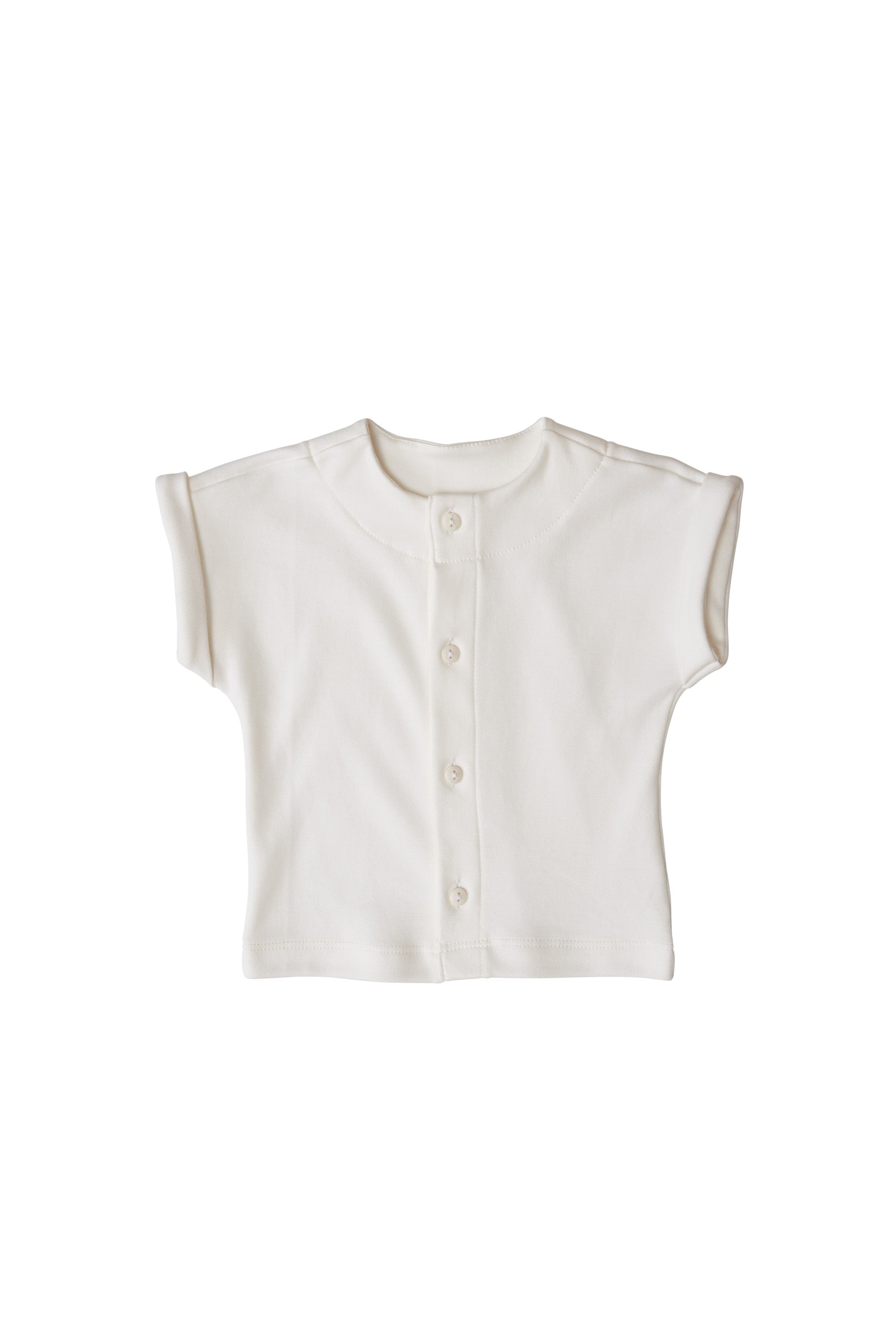 Camisa infantil 100% algodão fio egípcio, manga curta com barra dobrada.