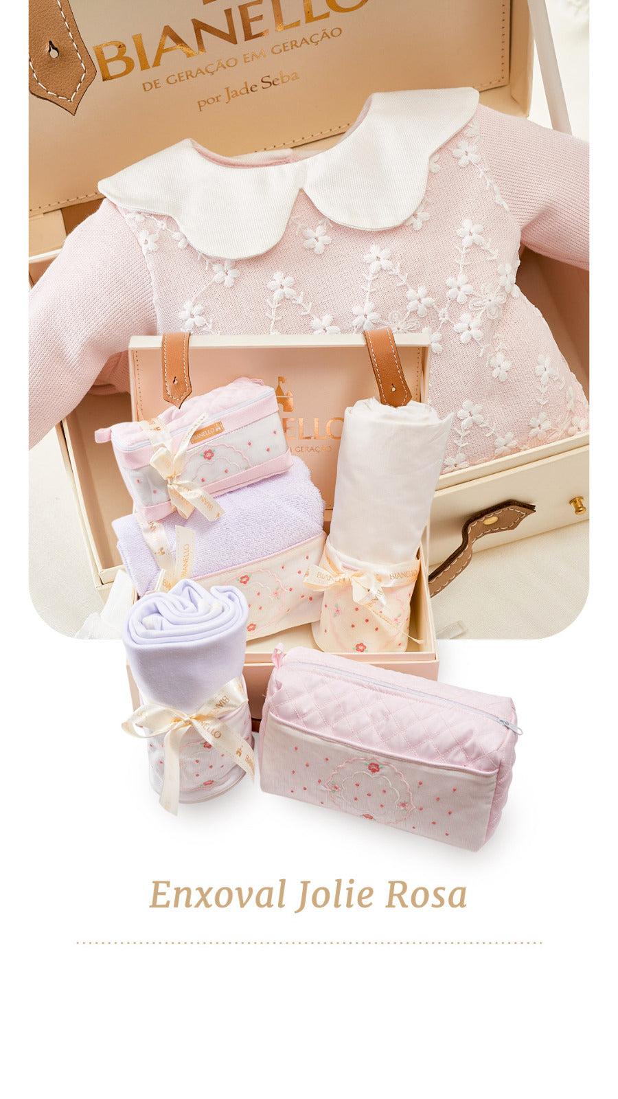 Kit para bebê com manta, toalha capuz, lençol e fronha, necessaire e frasqueira em fustão com fralda e toalhinha. Presente funcional e delicado.

