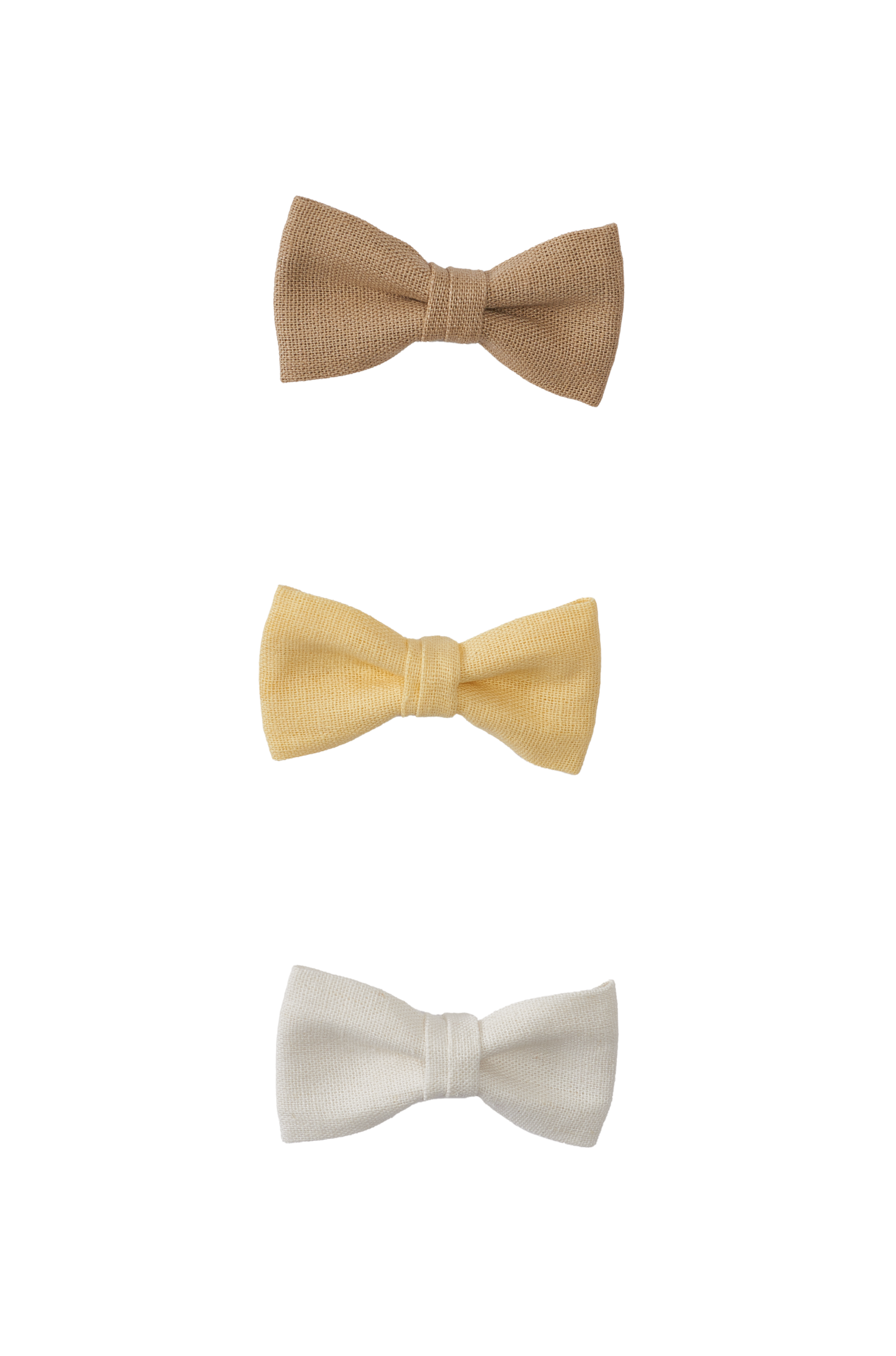 Laço de cabelo infantil em linho de 7,5cm, com cores suaves como rosê gold, azul claro e off-white. Perfeito para looks delicados e estilosos.