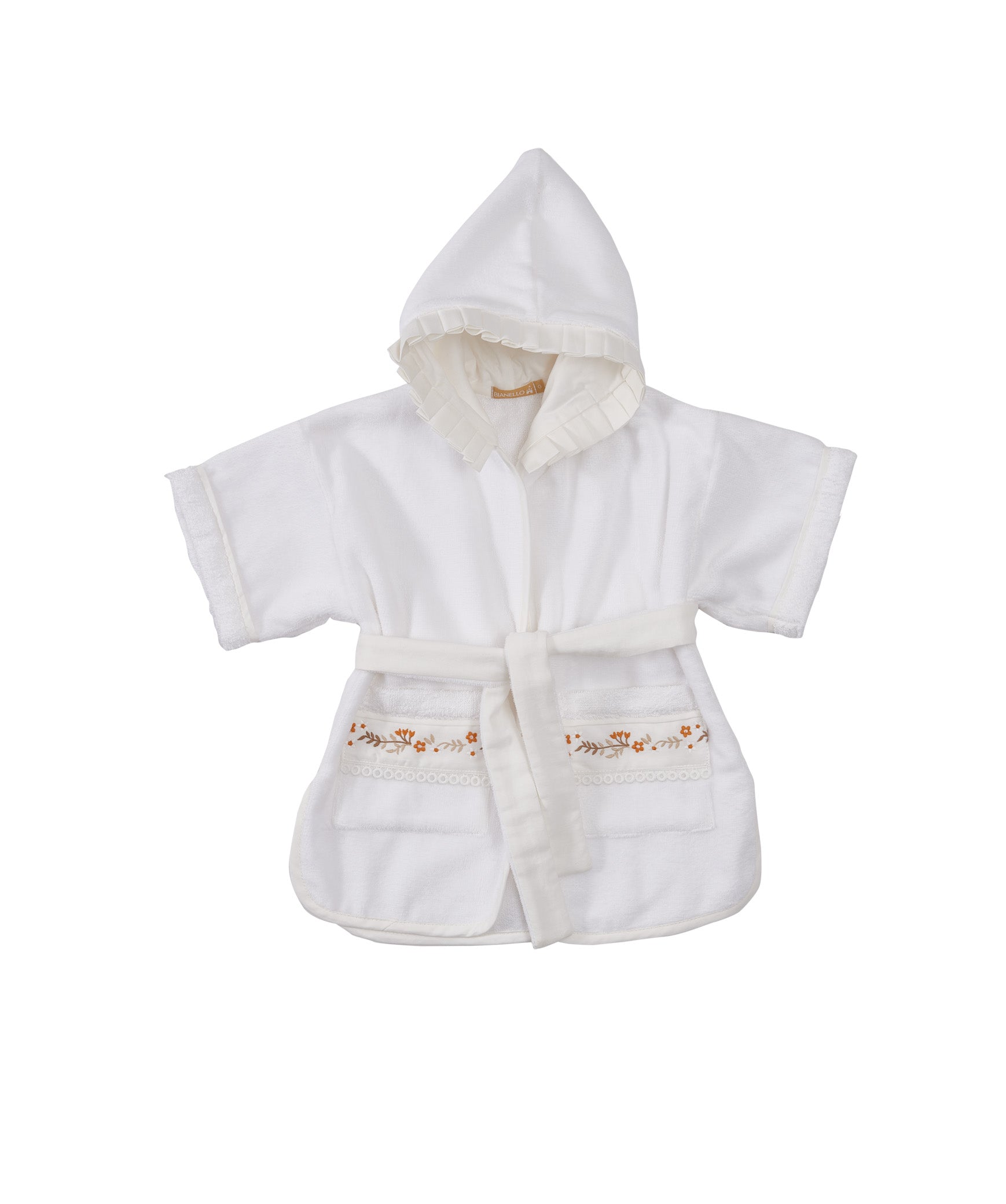 Roupão infantil Catharina em felpa 100% algodão, ideal para pós-banho ou piscina. Disponível nos tamanhos de 1 a 8 anos.