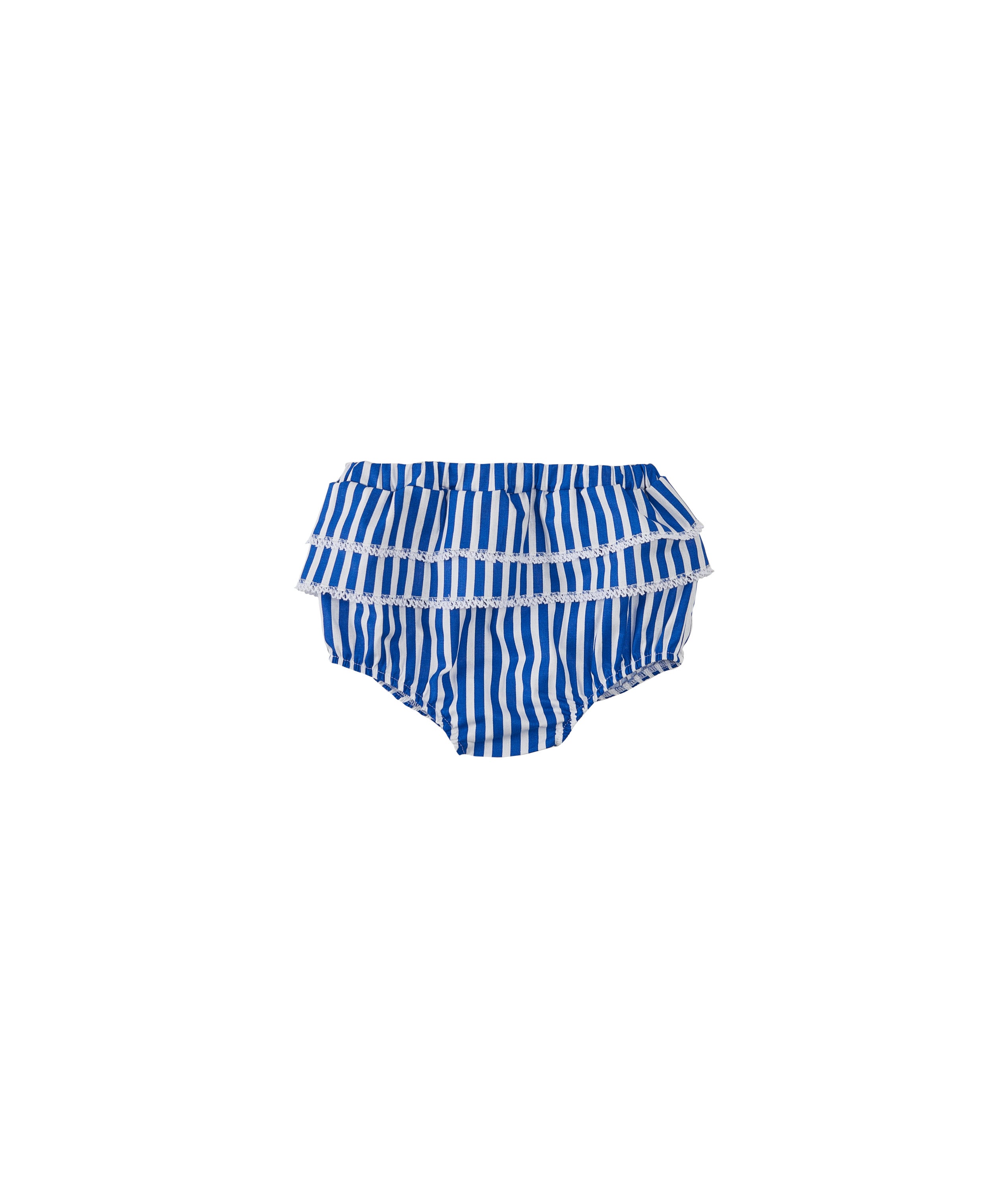 Tapa fralda de bebê feminino em tricoline com babados e elástico, ideal para o verão.

