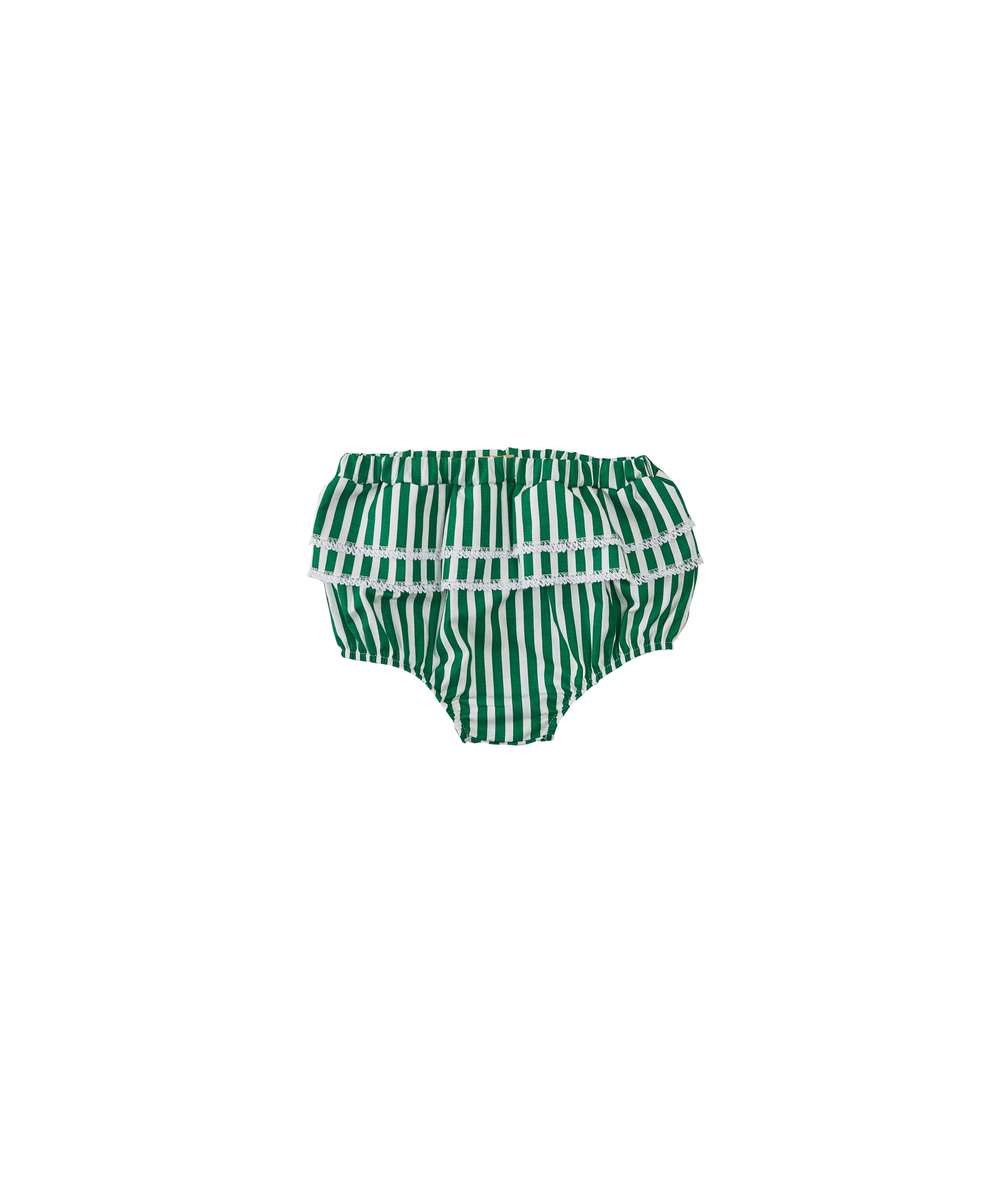Tapa fralda de bebê feminino em tricoline com babados e elástico, ideal para o verão.

