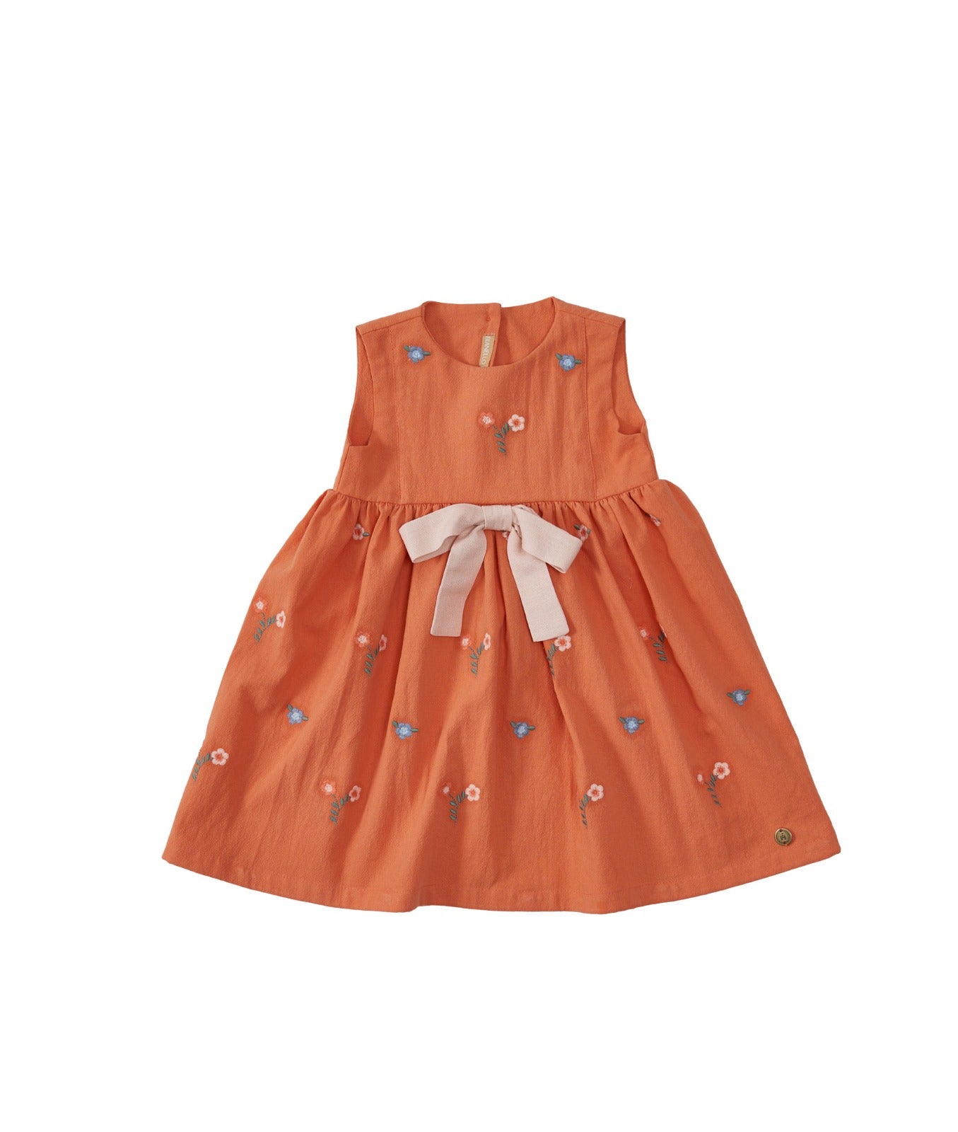 Vestido Clarice com bordado de florzinhas coloridas e caimento leve. Disponível em algodão, linho ou veludo. Do P ao 8 anos.

