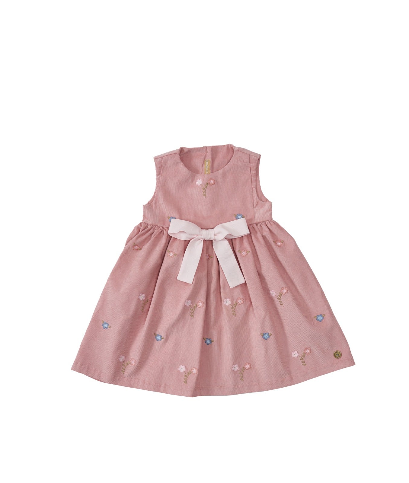 Vestido Clarice com bordado de florzinhas coloridas e caimento leve. Disponível em algodão, linho ou veludo. Do P ao 8 anos.

