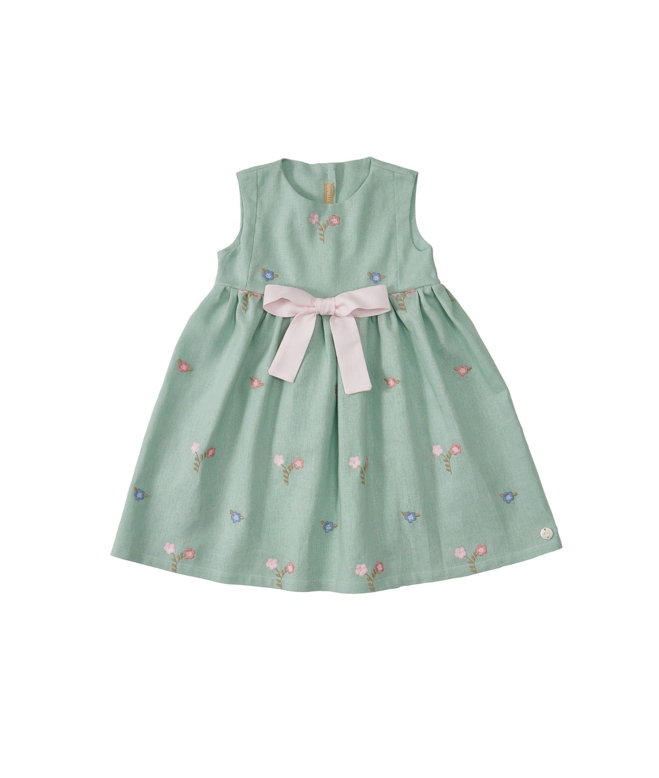Vestido Clarice com bordado de florzinhas coloridas e caimento leve. Disponível em algodão, linho ou veludo. Do P ao 8 anos.

