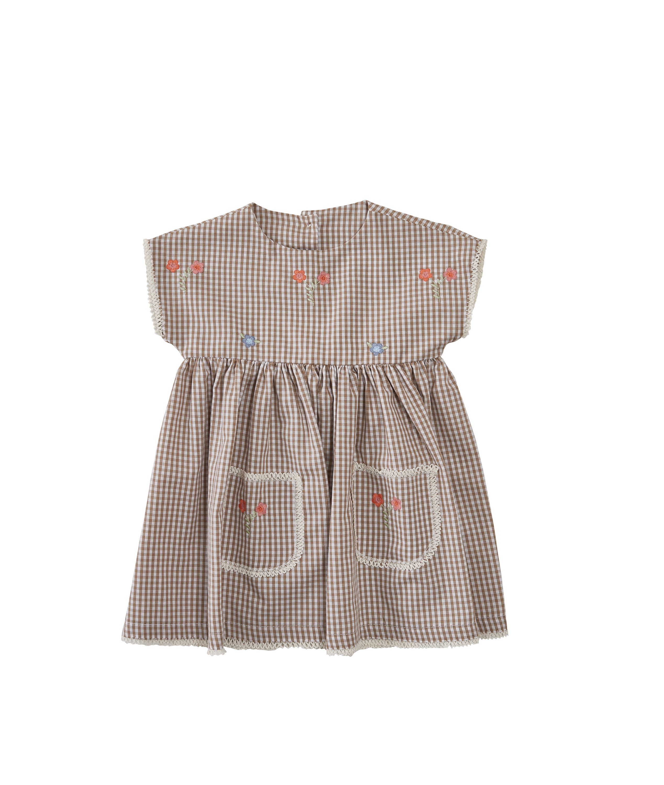Vestido Heloise infantil azul marinho com bordado floral delicado e modelagem ampla.

