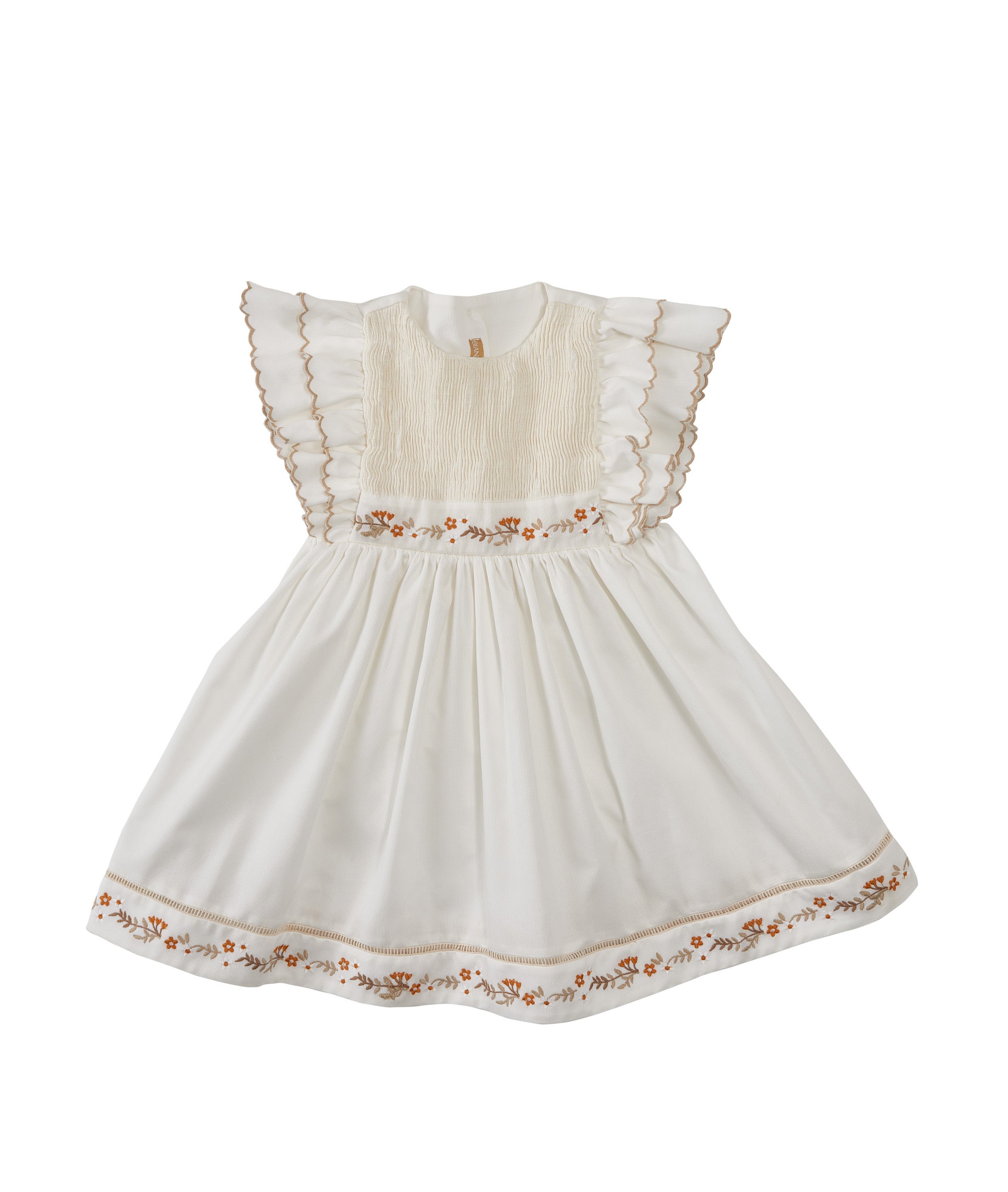 Vestido infantil Laura com bordado delicado na cintura e barra, ideal para festas e ocasiões especiais. Disponível do RN aos 8 anos.

